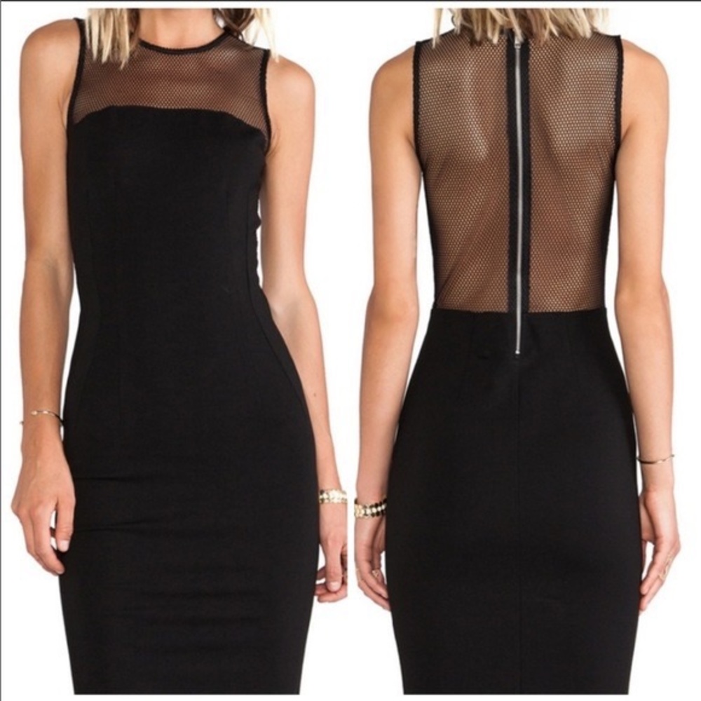 Torn by Ronny Kobo Fishnet Panel Bodycon Dress Black XS